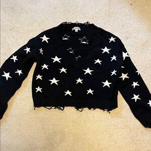 Wild Honey Black V-Neck Sweater with White Stars